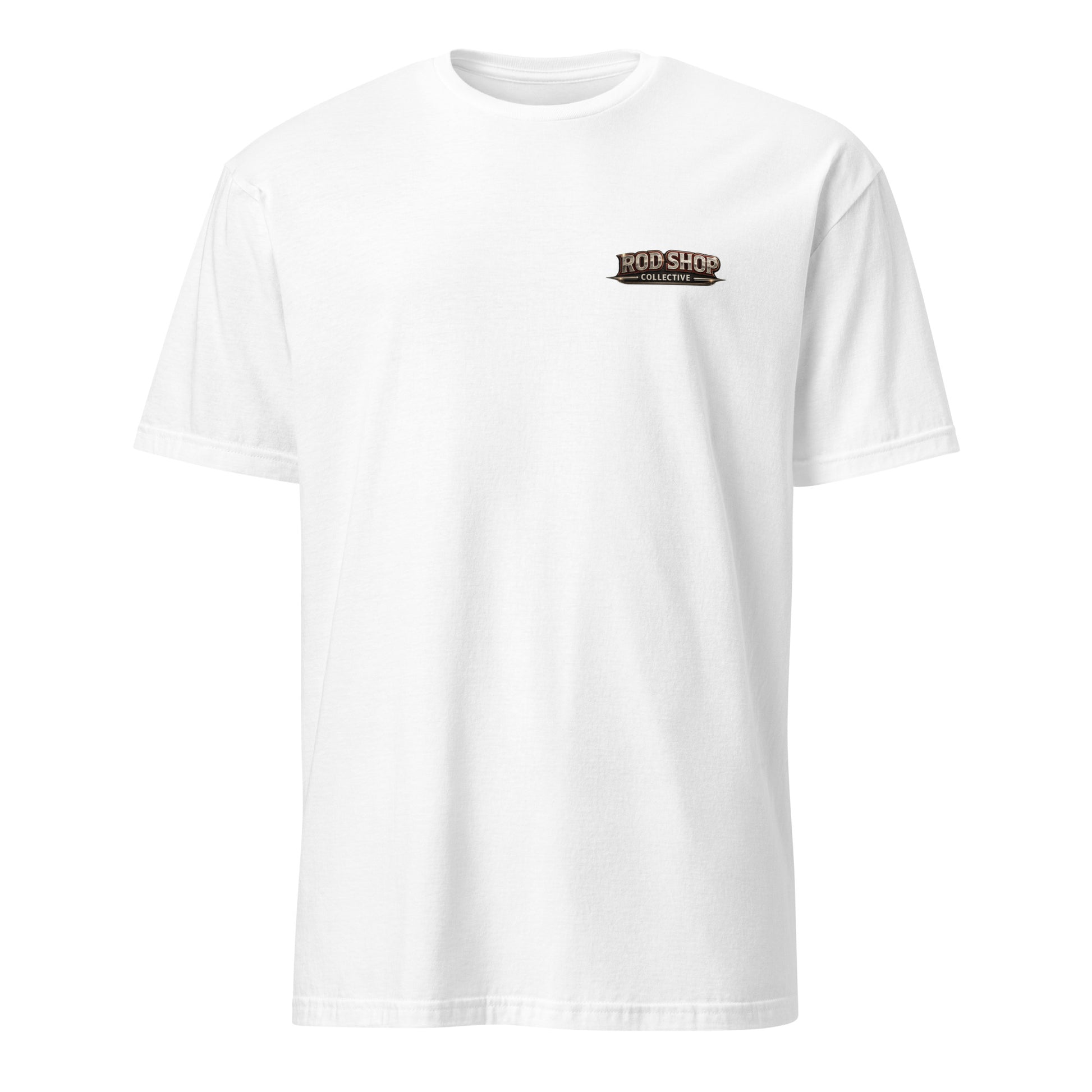 Burnouts Make The Parts Girl Happy t-shirt — funny car girl and auto parts girl humor tee on white front pocket design — Rod Shop Collective — Louisville, Kentucky