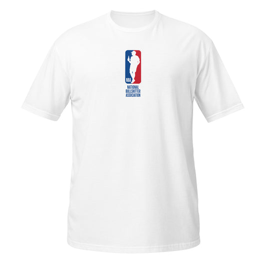National Bullshitter Association t-shirt — funny NBA parody humor tee on black — Rod Shop Collective — Louisville, Kentucky