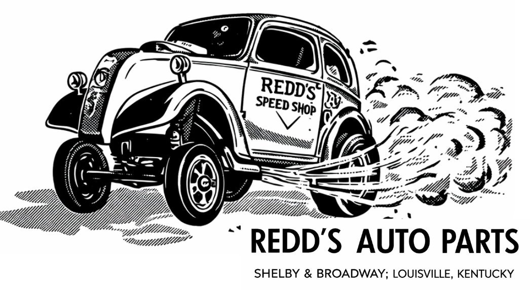 Redd's Auto Parts Anglia Gasser 2x3 vinyl garage banner — Shelby and Broadway, Louisville, Kentucky — Garage Banner collection by Rod Shop Collective