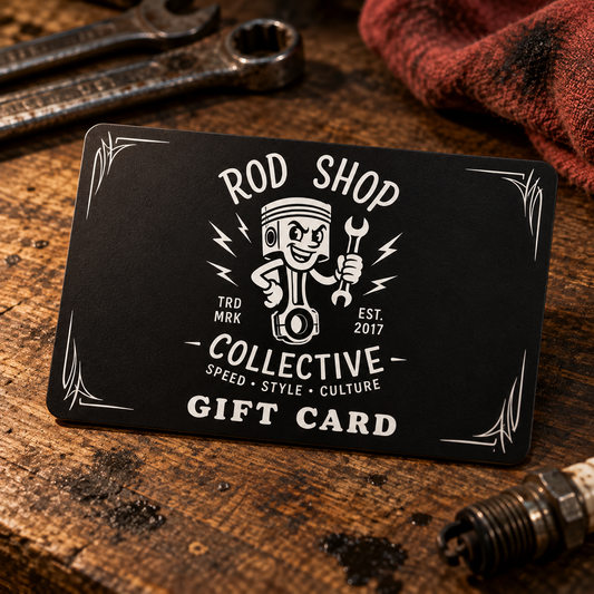 Rod Shop Collective digital gift card — delivered by email — good for hot rod and kustom kulture tees, garage banners, and handmade wall art — Rod Shop Collective — Louisville, Kentucky