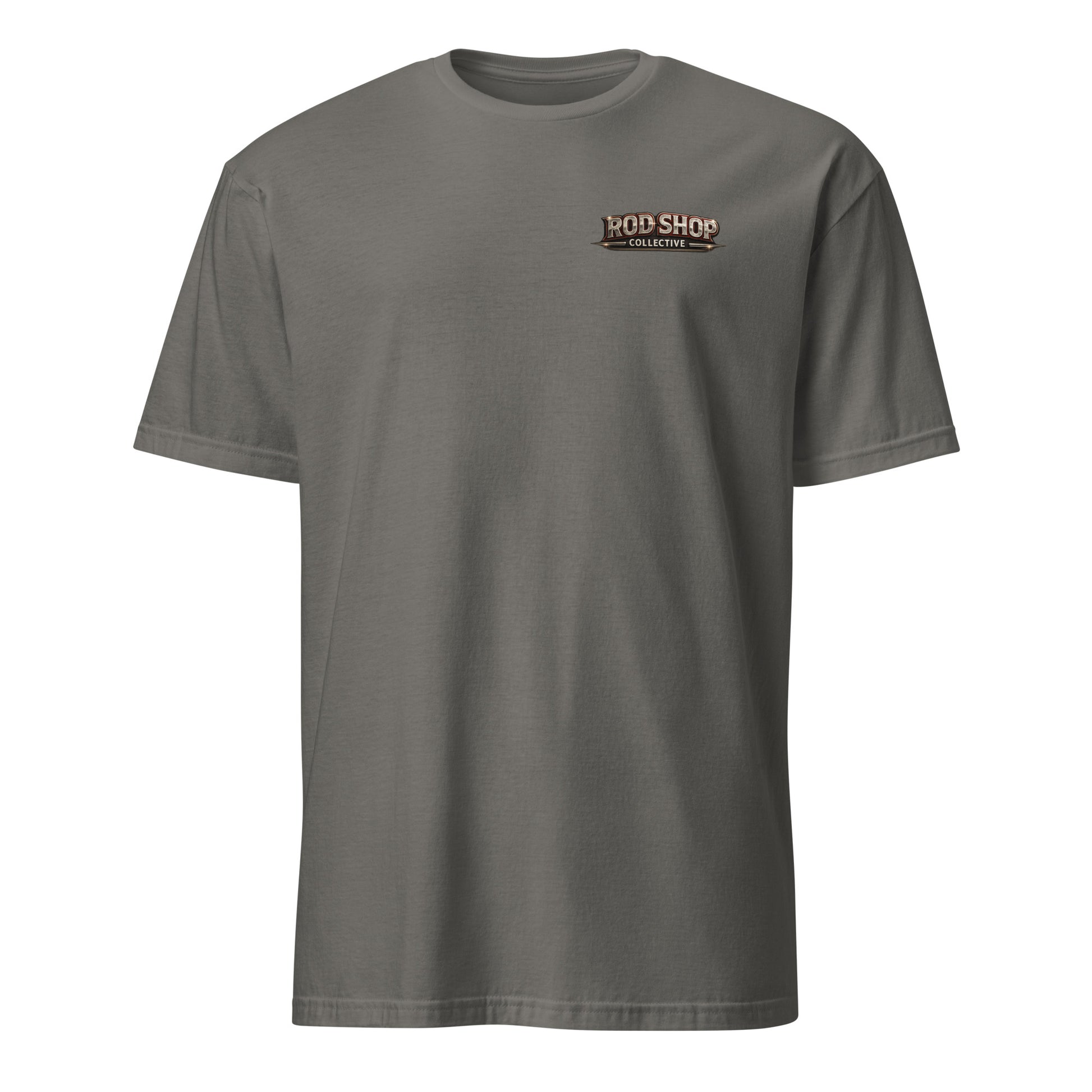 Will Weld For Tacos t-shirt — funny welder and fabricator humor charcoal tee front pocket design on charcoal — Rod Shop Collective — Louisville, Kentucky