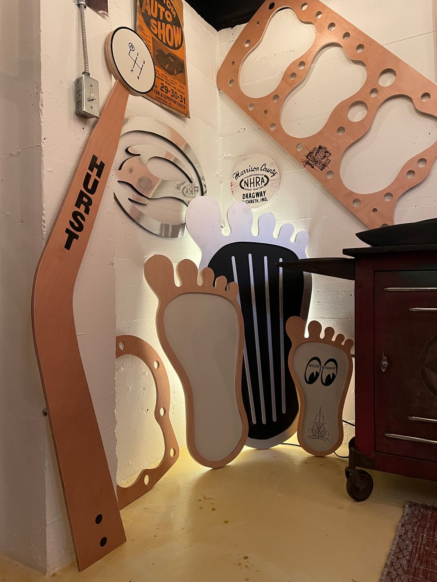 Giant Foot Gas Pedals. Drag Racing Muscle Car Garage Art. Handmade.