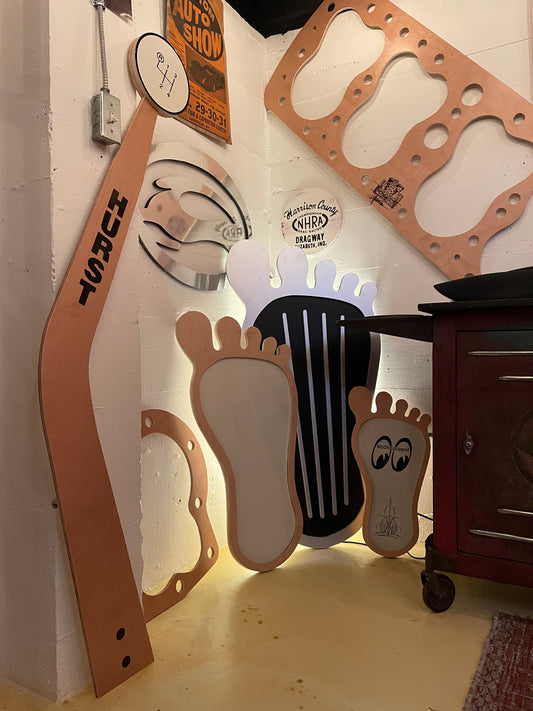 Giant Foot Gas Pedals. Drag Racing Muscle Car Garage Art. Handmade.