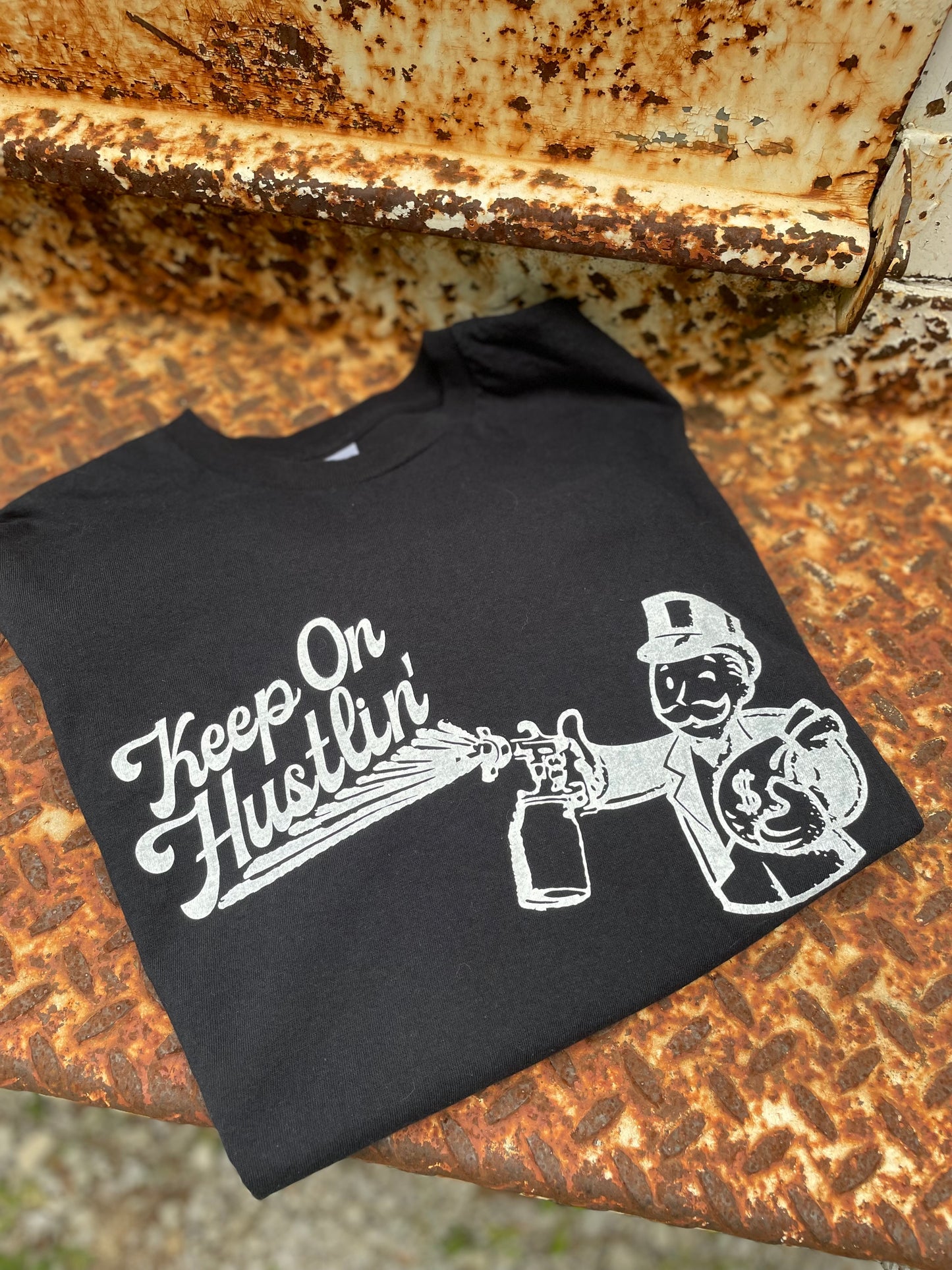 Keep On Hustlin American Pride Auto Body Tech Hand-Printed T-Shirt